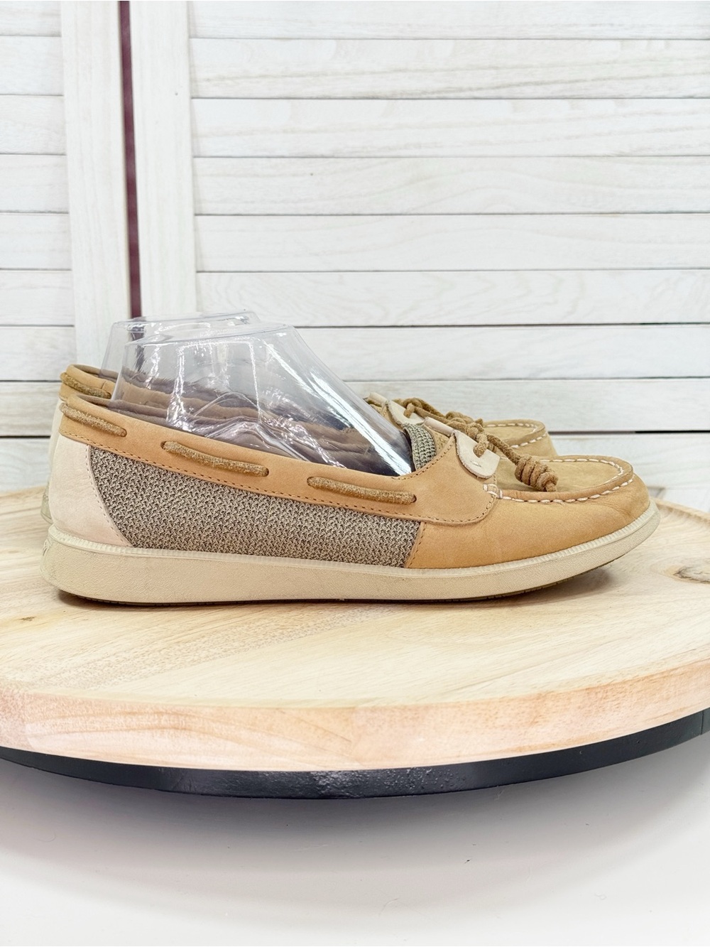 Sperry Oasis Loft Linen Leather Boat Shoes Tan Women’s 9.5 Nautical Preppy